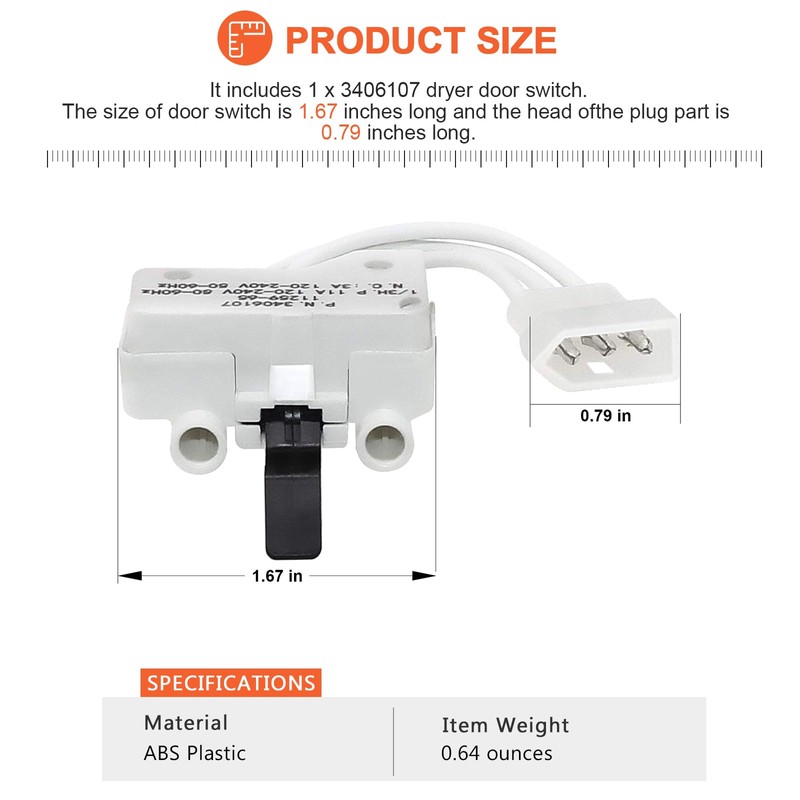 WP3406107 3406107 Dryer Door Switch by Beaquicy - Replacement for