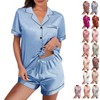 WJing Yi Jia Womens Silk Satin Pajamas Loungewear Two-Piece Sleepwear