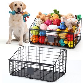 Kritkin 2 Pcs Dog Toy Basket Toy Box Bin for Dogs Black Pet Storage Organizer Metal Basket for Puppy Cat Living Room Area(Large)