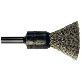PFERD 82981 Stem Mounted Power Crimped Wire End Brush, Stainless Steel Bristles, 1/2" Diameter, 0.006" Wire Size, 25000 Maximum RPM