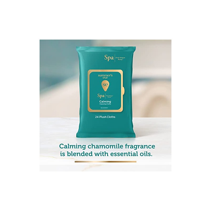 Summer's Eve Spa Calming Chamomile Feminine Wipes, 100% Plant Based*,