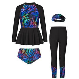 GRACE KARIN Girls Swimsuit Long Sleeve Bathing Suit Rash Guard Swimwear 4 Piece Size 5-12