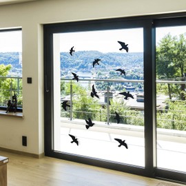 Bay Window Collision Sticker (12 Birds) - Prevents Birds or People Impact On Windows - Black