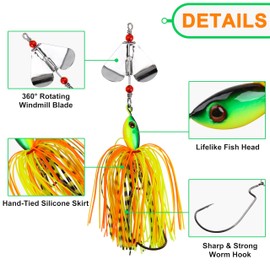 Spinnerbait Fishing Lures Kit Set, 6pcs Bass Fishing Buzzbait Multicolor Bass Trout Salmon Metal Spinner Baits Swim Jigs Freshwater Saltwater Fishing