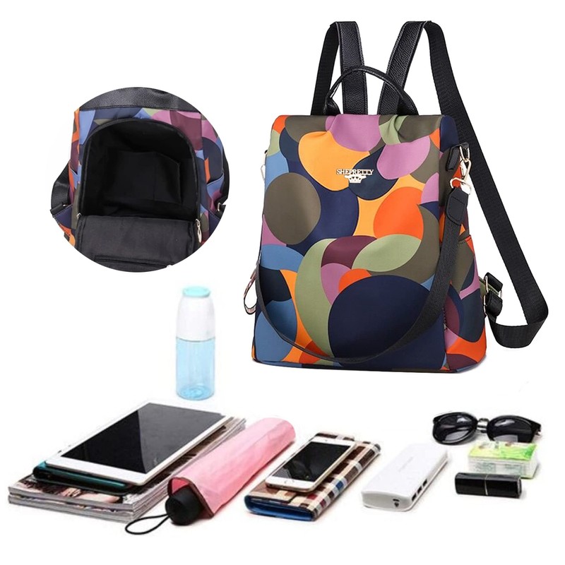 Wishliker Women's Backpack Anti-Theft School Bags Waterproof Daypack, F-green circle,