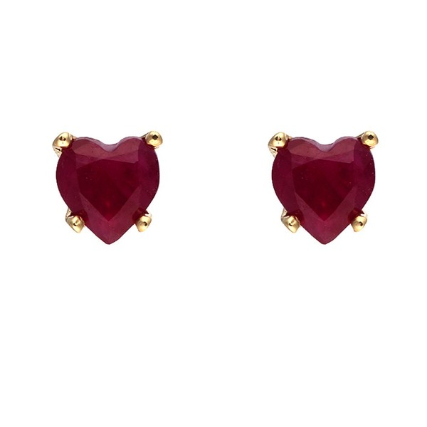 Ivy Gems 9ct Yellow Gold Ruby Heart Stud Earrings