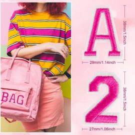 Iron on Letters and Numbers Patches for Clothes DIY Embroidered Patch A-Z, Numbers 0-9 Applique for Clothes Hats Backpacks Jackets Pants DIY Accessories (36pcs-Pink, 36pcs-Letter and Number)