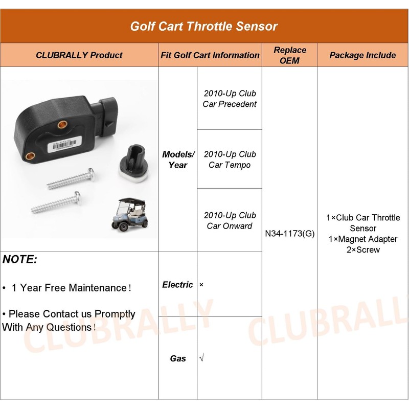 Golf Cart Throttle Sensor for 2010-Up Club Car Precedent, Tempo,