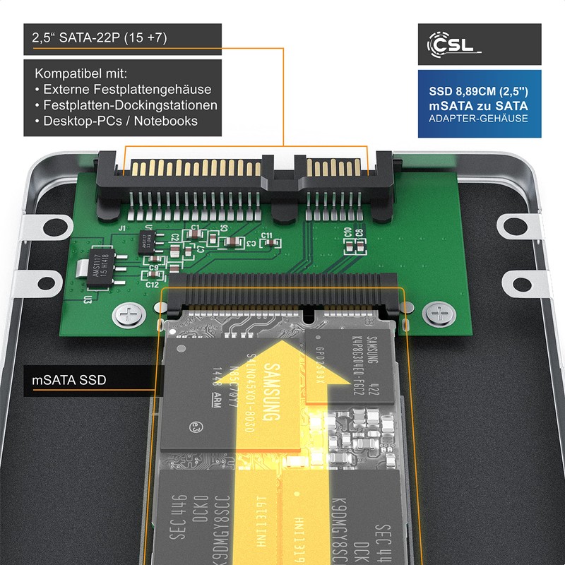 CSL Hard Drive Enclosure SSD 8.89 cm (2.5 Inch) mSATA