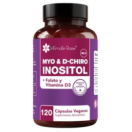 Myo y D-Chiro Inositol con Folato - Ratio 40:1-2000 mg por porción - Vitaminas para Mujer, Ingredientes Naturales - Vegano, Sin Gluten, Sin OGM 120 Cápsulas