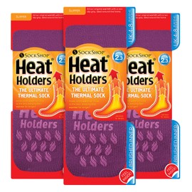 HEAT HOLDERS - 3 Pair Multipack Womens Slipper Socks with Rubber Sole Grips | Indoor Non Slip Fluffy Thermal Socks for Winter (4-8, Lavender)