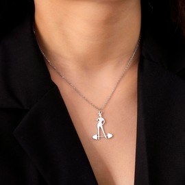 EUEAVAN Fitness Dumbbell Barbell Necklace for Women Gym Weightlifter Pendant Gym Fitness Barbell Lifts Weights Necklace Workout Jewellery for Sports Lovers Weightlifters Athletes, Stainless Steel, No