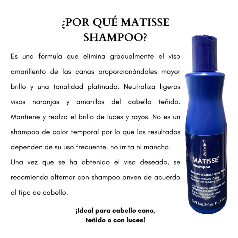 Shampoo Matizador De Canas, Luces, Rayos Matisse Anven 240ml