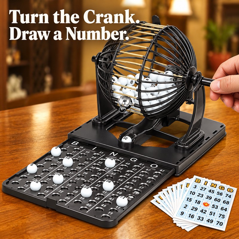 Classic Bingo Cage Set - Hand-Cranked Draw with Numbered Balls