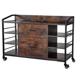 Brown Metal 2-Drawer File Cabinet With Power Strip Industrial Office Furniture Home Office UseDefault: Default