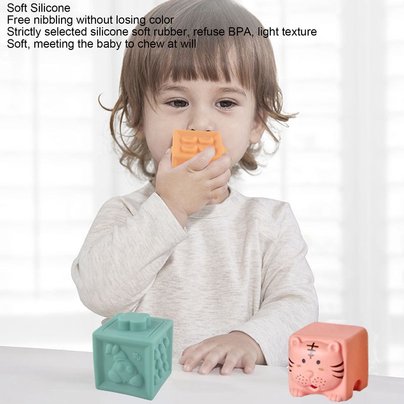 12PCS Children Silicone Building Blocks Soft DIY Educational Chewable Animals