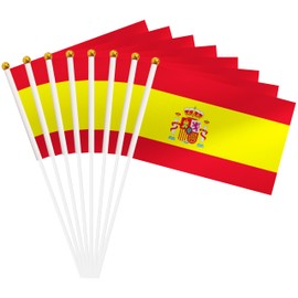 25 Pack Spain Hand Held Flag, Spanish Small Mini Stick Flag, National Country Flag, Outdoor Decoration, Party Decorations, Festival Events, Celebration, International Festival, Supplies For Parades (Spain)
