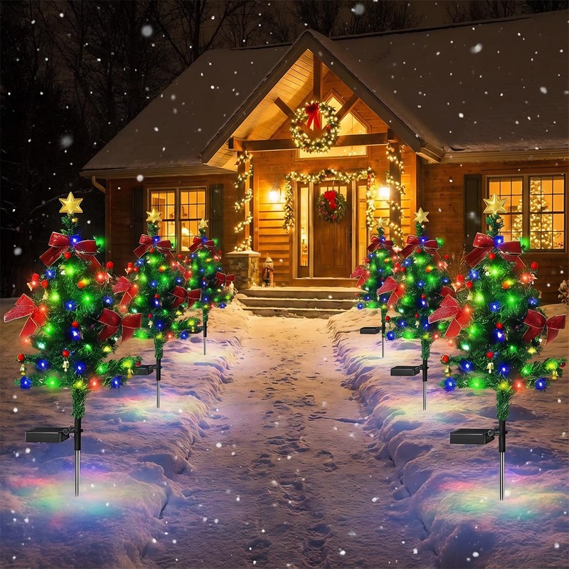 2 Pack 2.5 FT Solar Christmas Tree Outdoor Decoration, Waterproof