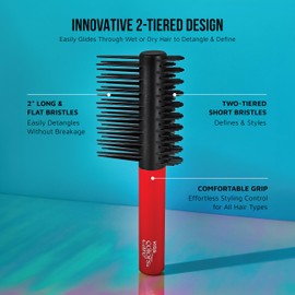 KISS Colors & Care Detangle Boss Glide & Define 2-in-1 Two-Tiered Brush, Innovative Design for Thick & Coarse Textured Hair, Effortless Detangling with 2” Flat Blade Bristles
