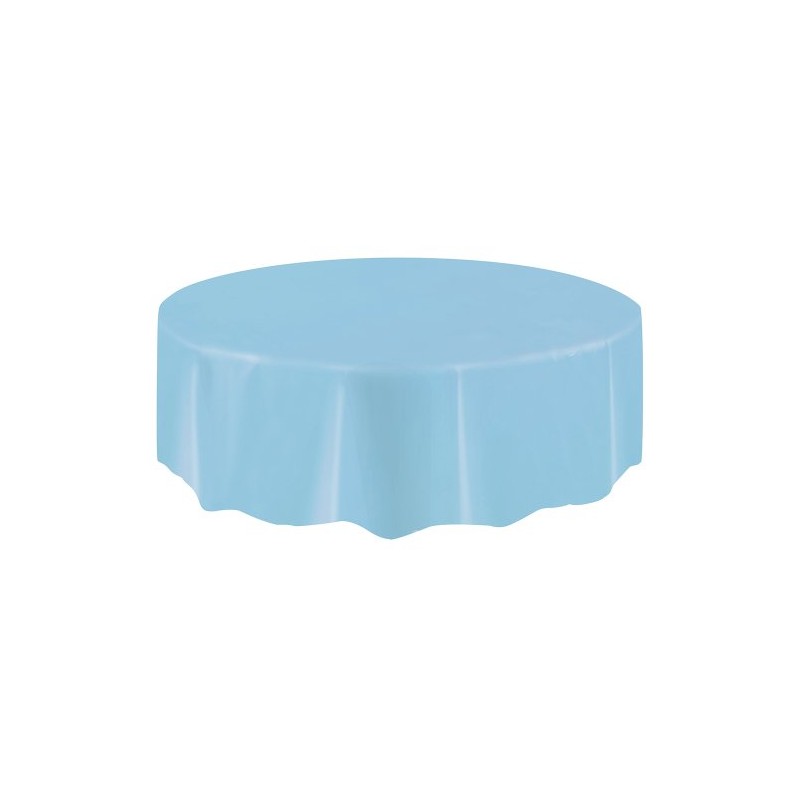 Round Plastic Tablecloth, 84", Light Blue