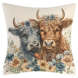Tivleed Highland Cow Cushion Cover (45x45cm) - Soft Scottish Farmhouse Decor, Cream Yellow Throw Cushion Case for Couch, Bed - Unique Gifts for Women or family, Home Accessories