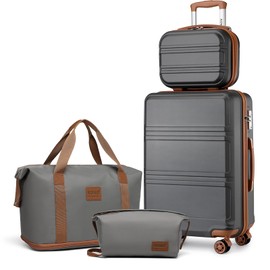 Kono Luggage Set 4 Piece Carry On Hardside Luggage with TSA Lock Spinner Wheels Carry On Suitcase Apricot Grey