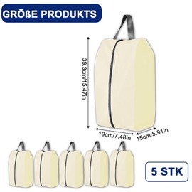 Shoe Bag, Pack of 5 Travel Shoe Bags, L Size, Waterproof Shoe Bag, Travel, Dirt-Resistant Shoe Bag, Travel for Travel or Home Storage (Black), cream, shoe bag