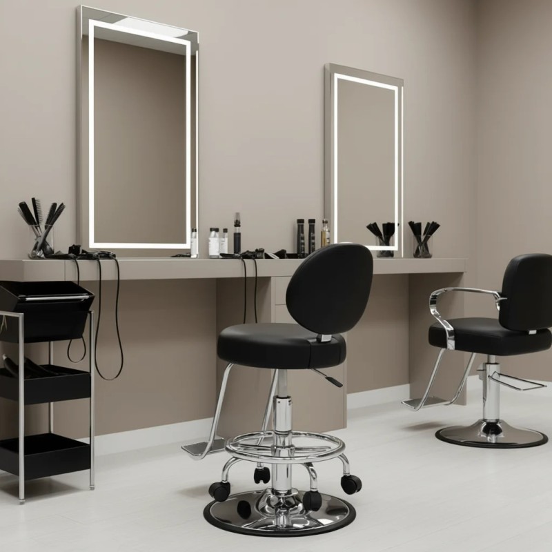 Salon Saddle Stool Synthetic Leather Black Ha Ha Feet Commercial