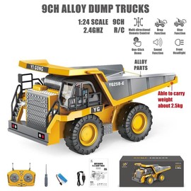 11 channel remote control excavator, RC building toy with metal shovel, light, sound, 2.4GHz, rotation 680 degrees - children's birthday gift:_Dump Trucks