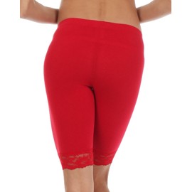 Sakkas 460060 Cotton Blend Lace Trim Stretch Bike Shorts - Made in USA - Red - S