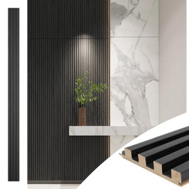 Art3d Slat Wood Wall Paneling for Interior and Ceiling Decoration - Pack of 4pcs + 1pc End-Trim, Size 108 x 5.7in.- Black