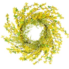CISDUEO Spring Forsythia Wreath for Front Door Yellow Artificial Forsythia Wreath 20 Inch Spring Wreath Jasmine Garland Greenery Silk Floral Wreath for Outdoor Home Indoor Wall Farmhouse Wedding Decor