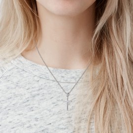 Angel Wing & Cross Necklace - Rhodium-Plated Sterling Silver, Hypoallergenic, Handcrafted,18+1+1" Adjustable Chain, Perfect for Gift