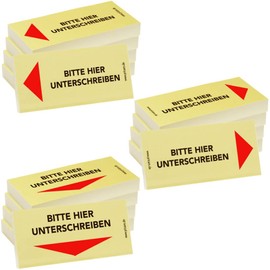 PRICARO Sticky Notes "Bitte hier unterschreiben", 100 Sheets, Pack of 15