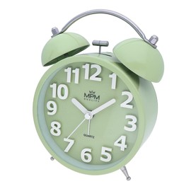 MPM Quality Design Metallwecker in trendigen Farben, Grün/Pistacie, 3D-Zifferblatt, Quarz-Uhrwerk Sweep, LED Lichtfunktion, Analog, Klassisches Klingeln, weckt selbst die größten Schläfer