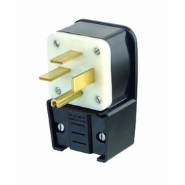 Leviton 50 Amp, 250 Volt, 3PY, Straight Blade, Plug, Industrial Grade, Grounding, Angle, 8452-P, Black