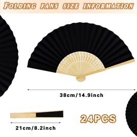 WYTAOHZL 24PCS Black Paper Fans Handheld Folding Fans Paper Hand Fan Handheld Fan Paper Folded Fan Wedding Fans for Wedding Party Baby Shower