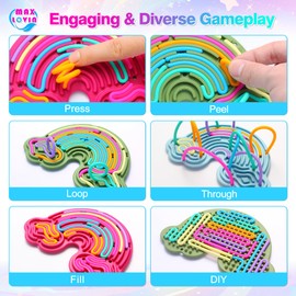 MAX LOVIN® Silicone Sensory Activity Board, Sensory Toys for Kids with Autism, Fidget Toy for Calming, Stress, Anxiety, Kids 3+ & Adults, Fidget Toys with Travel Bag&12 Strings(Cloud-Pink)