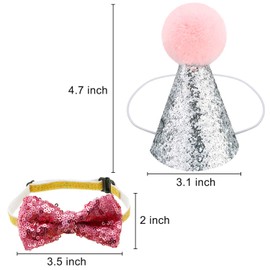 SATINIOR 4 Pieces Cat Birthday Hat and Bowtie Cute Reusable Dog Pet Headwear Adjustable and Collar Dog Headband Topper for Cat and Small Medium Dogs (Lake Blue and Pink)