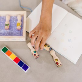 Melissa & Doug Melissa & Doug Happy Handles Wooden Stamp Set: 6 Stamps and 6-Color Stamp Pad With Washable Ink, Easy To Hold Stampers For Kids Ages 4+