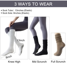 Pilates Socks for Women 3 Pairs Non Slip Grip Yoga Socks Ideal for Pure Barre, Ballet, Dance, Workouts, Hospital, Long Scrunch Fashion Socks(Cool Tone)
