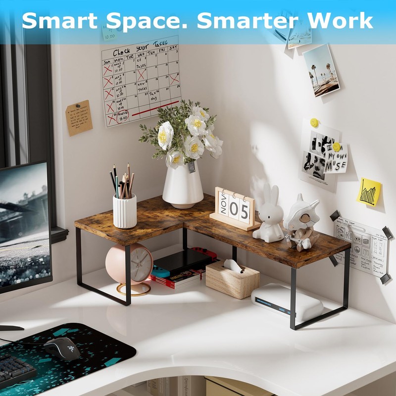 Aothia Wood Desktop Shelf for Top of Desk - 2-Tier