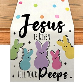 Easter Table Runner He is Risen Kitchen Dining Table Centerpiece Peeps Spring Bunny Egg Decor Happy Easter Decorations for Home Party-72 Inches Long