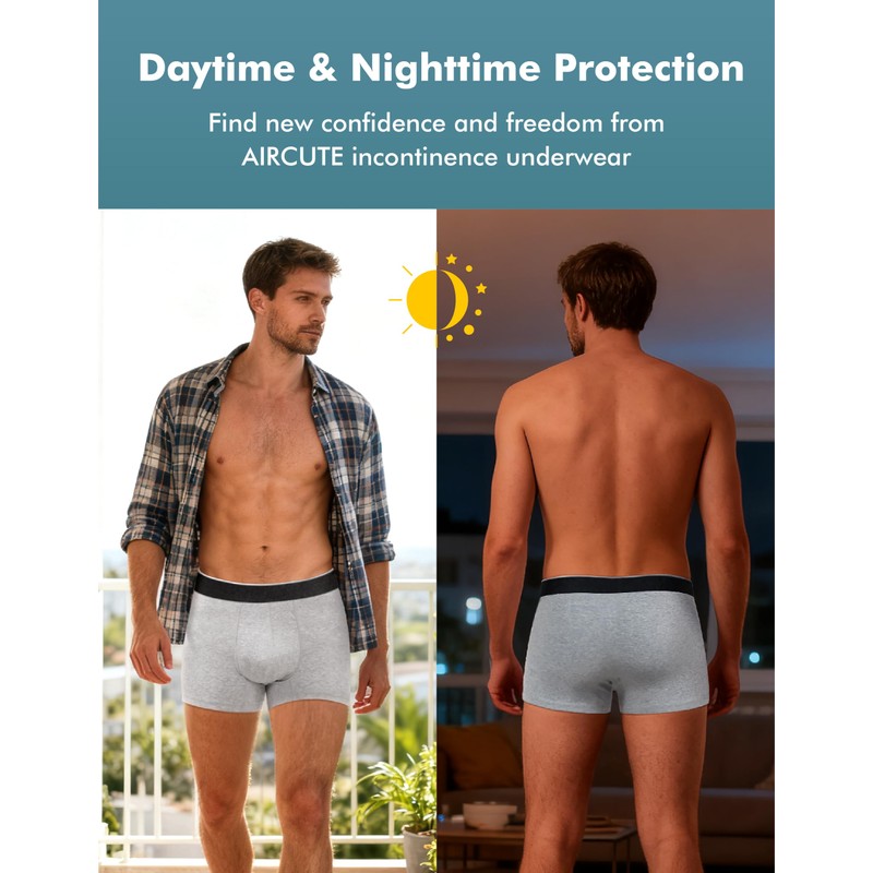 AIRCUTE Men Urinary Incontinence Underwear Washable Absorbency Soft Bladder Leak