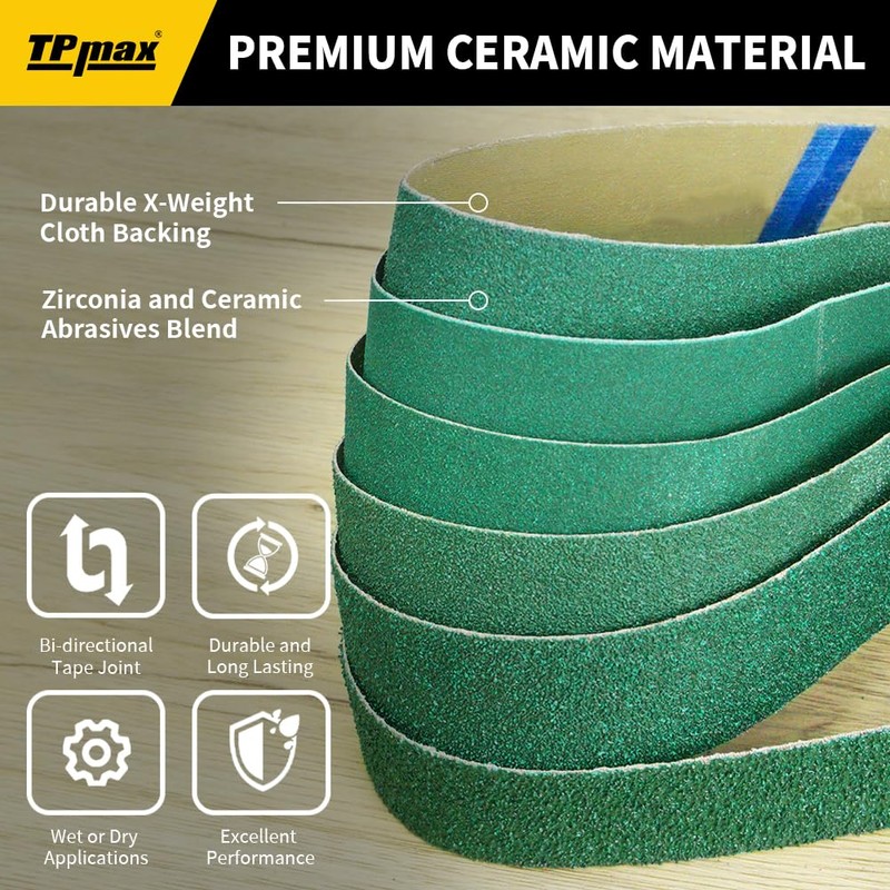 6 Pack 2 x 48 Inch Zirconia Ceramic Sanding Belts