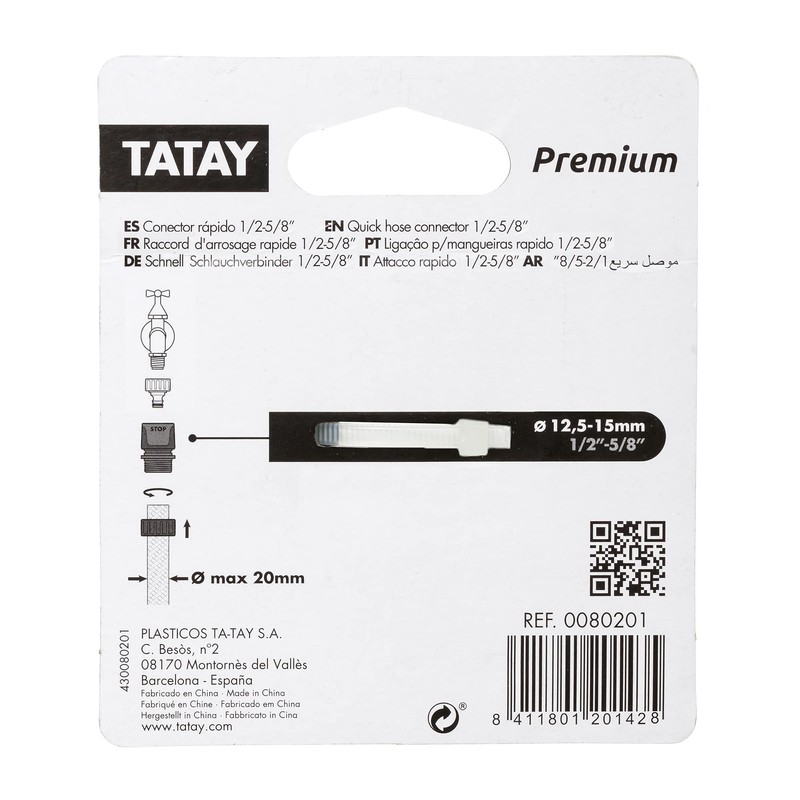 TATAY Premium Quick Hose Connector 1/2" (12,5mm) - 5/8" (15mm),