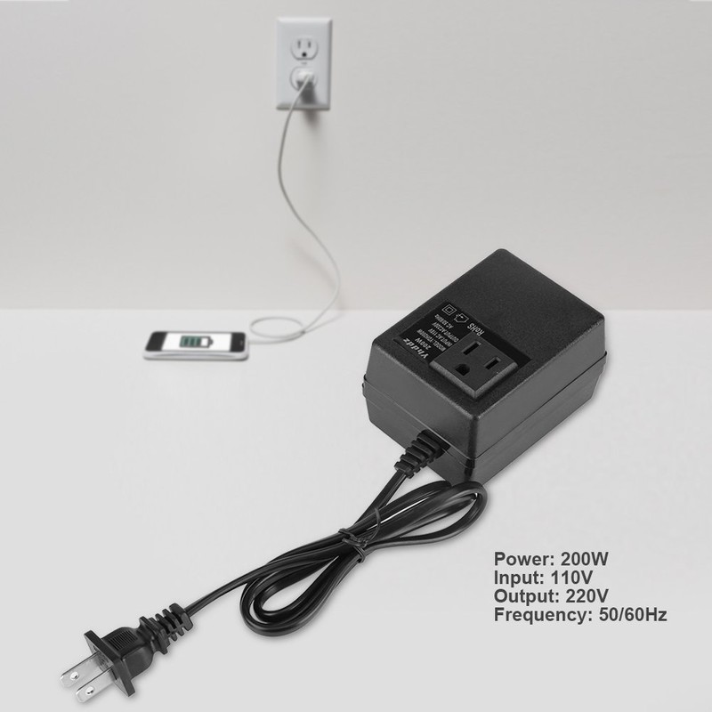 transformador 110 a 220, 200W Viaje Adaptador 110V a 220V