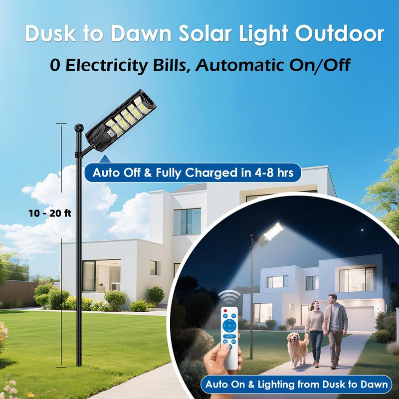 9000W Solar Street Light Outdoor Dusk to Dawn, Large Solar