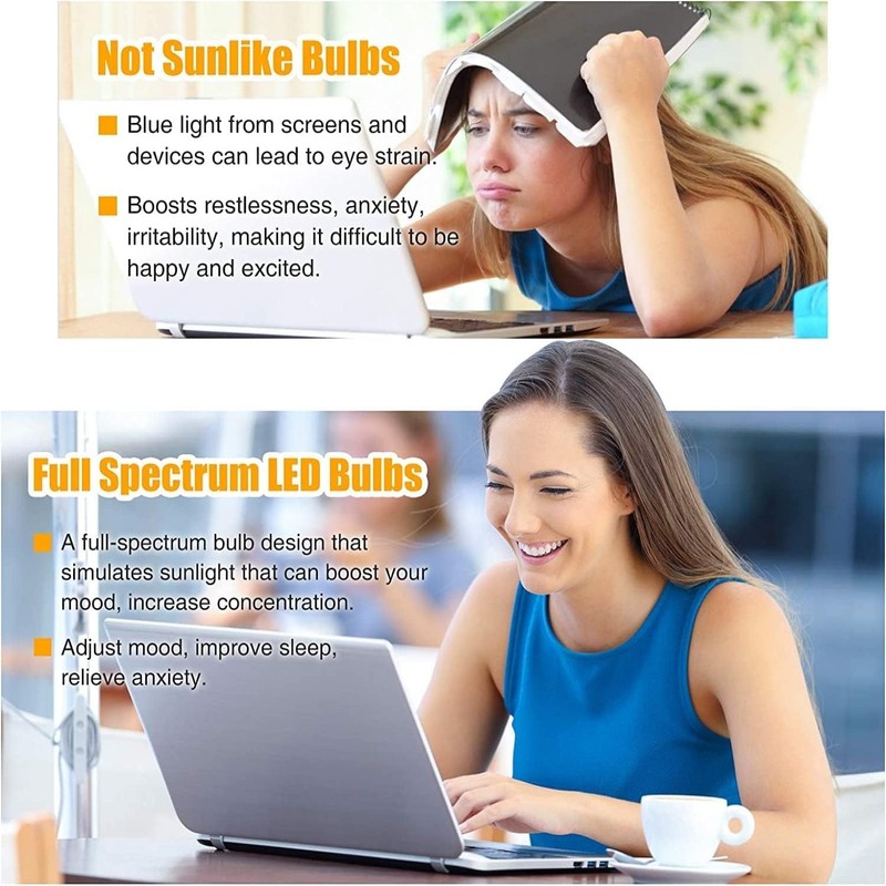 Full Spectrum Light Bulb, 6000K Natural Sunlight Bulbs, 9W 60W