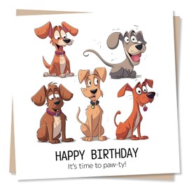 Funny Cartoon Dogs Happy Birthday Card - For Pet Lovers, Men, Women, Mum, Dad, Son, Daughter